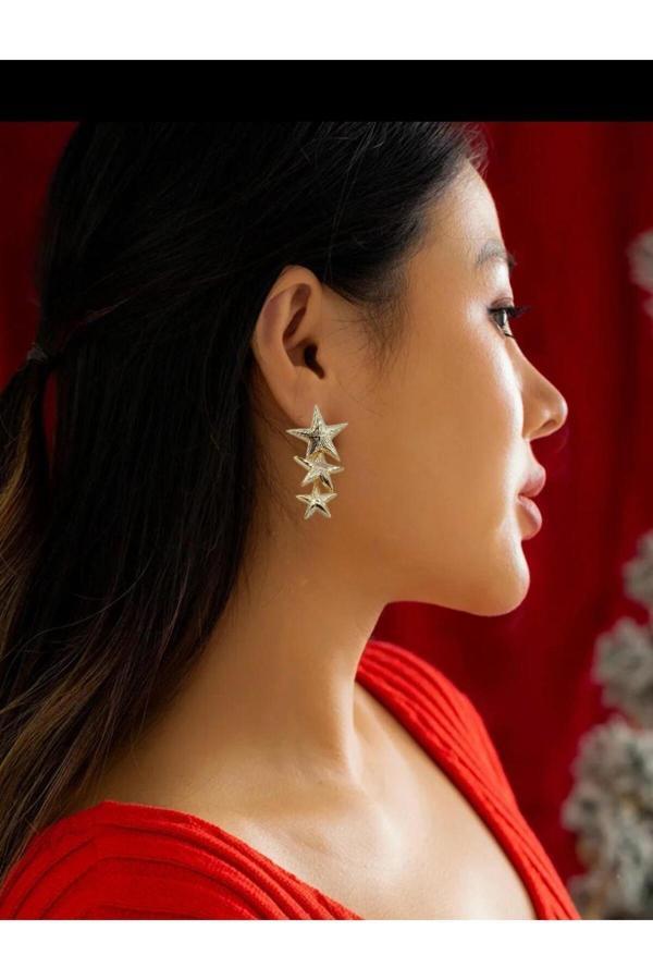 Ares Collection Kararmaz Çelik Yıldızlı Sallantılı Tarz Kadın Küpe - Image 1