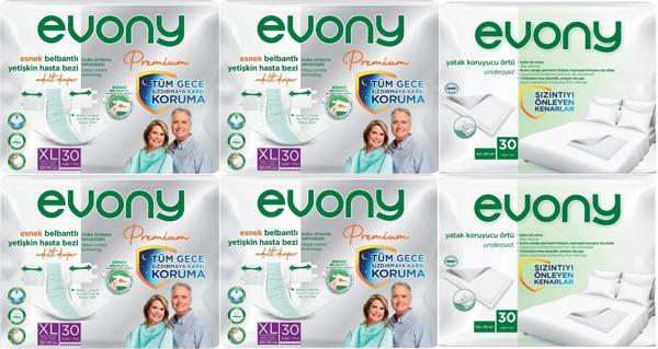 Evony Premium Hasta Bezi Yetişkin Bel Bantlı Tekstil Yüzey XL 120 Adet + Yatak Koruyucu Örtü 60 Adet - Image 1
