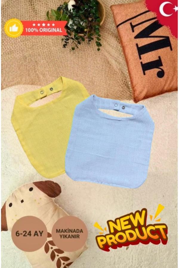 Anp Moda Tasarım	 %100 Organik Pamuklu, Çift Katlı, İki Çıt Çıtlı Muslin Bebek Mama Önlüğü -Salya Önlüğü 0-24 Ay - Image 1