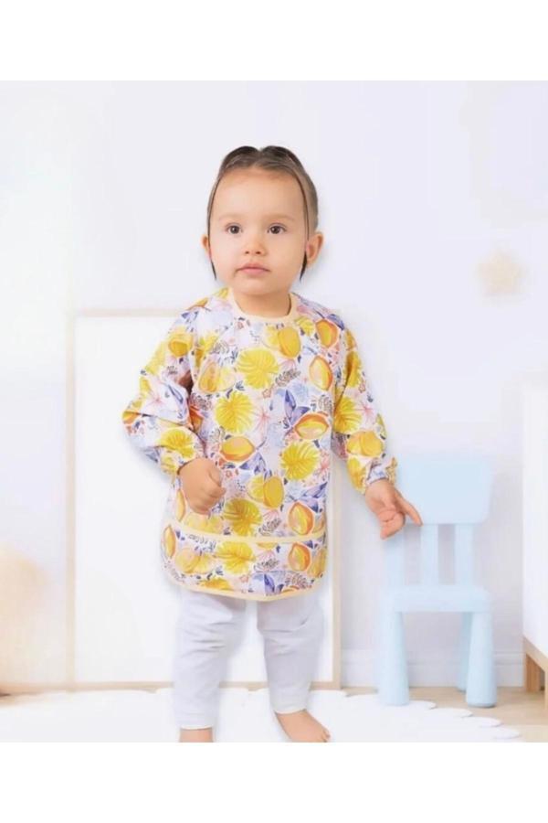 Anp Moda Tasarım	 Limon Desenli Giyilebilir Sivi Gecirmez Uzun Kollu Mama Önlüğü 0-36 Ay - Image 1