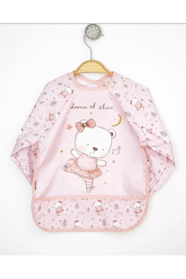 Anp Moda Tasarım	 Sivi Gecirmez Uzun Kollu Pembe Balerin Ayi Desenli Mama - Aktivite Önlüğü - Image 1