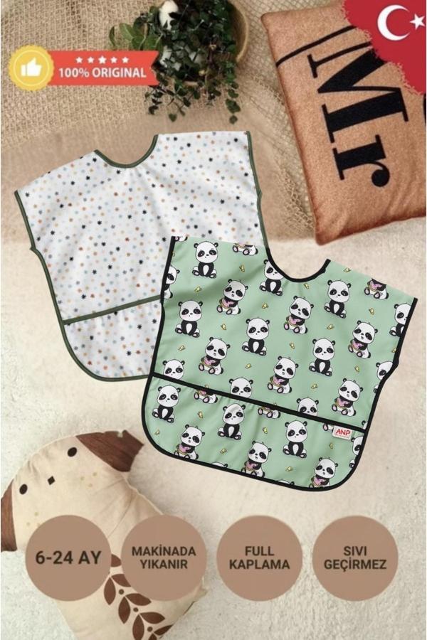 Anp Moda Tasarım	 Sıvı Geçirmez 2 li Set Mama Önlüğü 0-36 Ay - Image 1