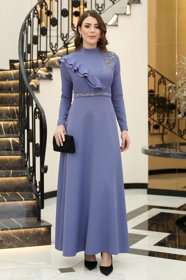 Elif Taşlı Tesettür Elbise Mavi - Image 1