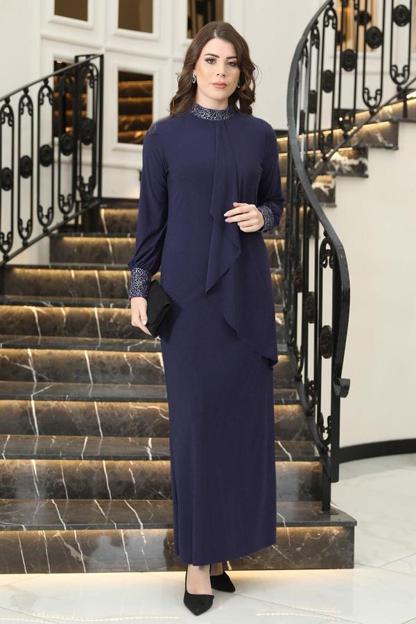 Efsane Tesettür Elbise Lacivert - Image 1