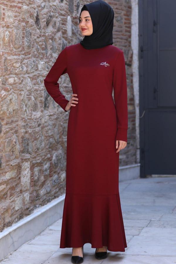Azra Tesettür Elbise Bordo - Image 1