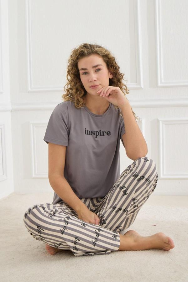 Kadın Pijama Takımı Kısa Kol Sıfır Yaka - Image 1