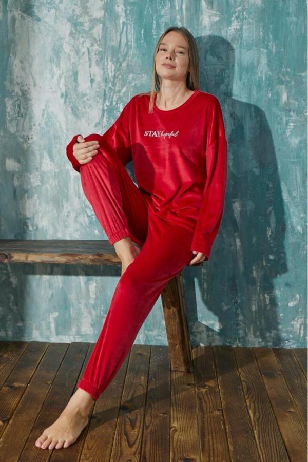 Kadın Pijama Takımı Uzun Kollu Soft Kadife Kışlık - Image 1