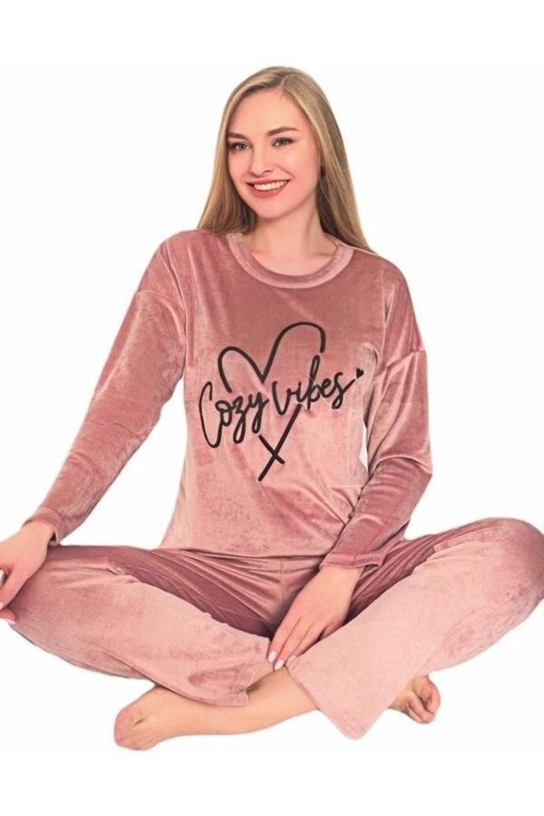 Kadın Uzun Kollu Soft Fransız Kadife Kışlık Pijama Takımı - Image 1