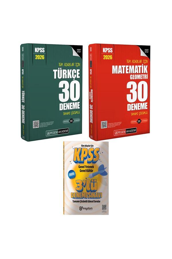 2026 KPSS Türkçe-Matematik-Geometri 30 Deneme Tüm Adaylar İçin Tamamı Çözümlü-Çözümlü 3Deneme Hediye - Pegem Akademi Yayıncılık - Image 1