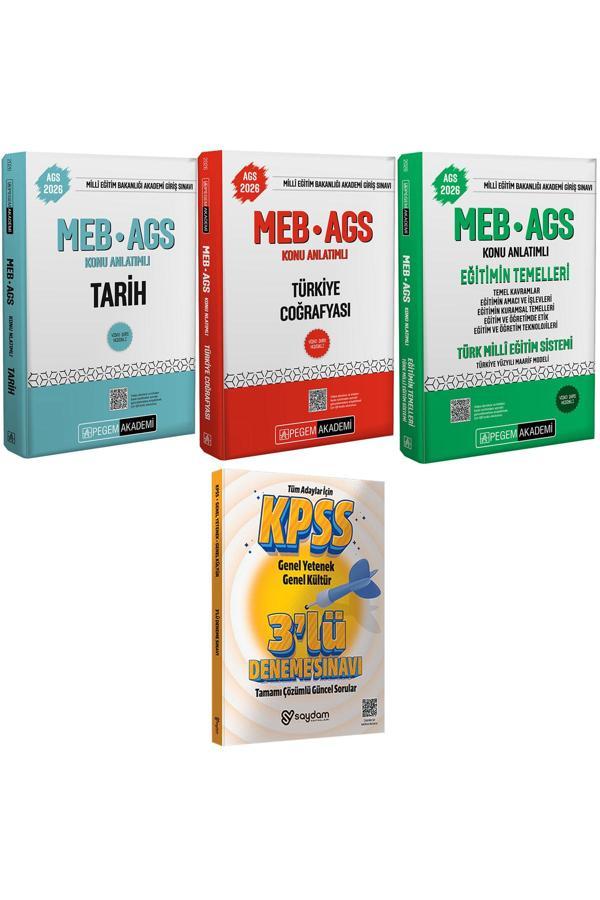 2026 MEB AGS Tarih-Türkiye Coğrafyası-Eğitimin Temelleri Konu Anlatım Seti-Çözümlü 3 Deneme Hediye - Pegem Akademi Yayıncılık - Image 1