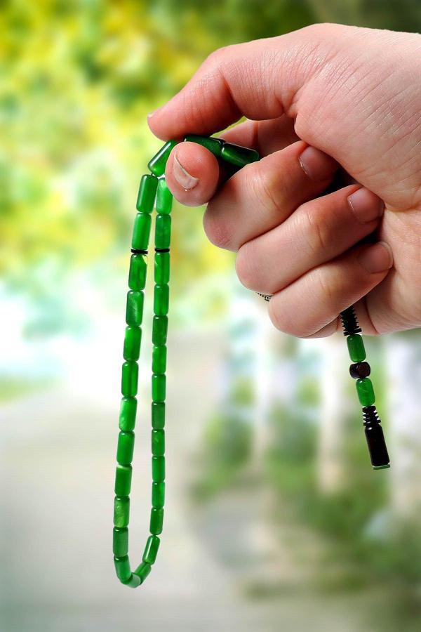 Şenap Model Sedefimsi Model Yeşil Renk Sıkma Kehribar Tesbih - Image 1