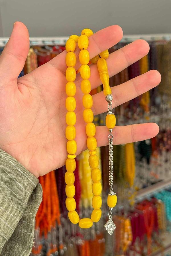 Limon Renk Badem Tane Epoksi Toz Kehribar Tesbih - Image 1