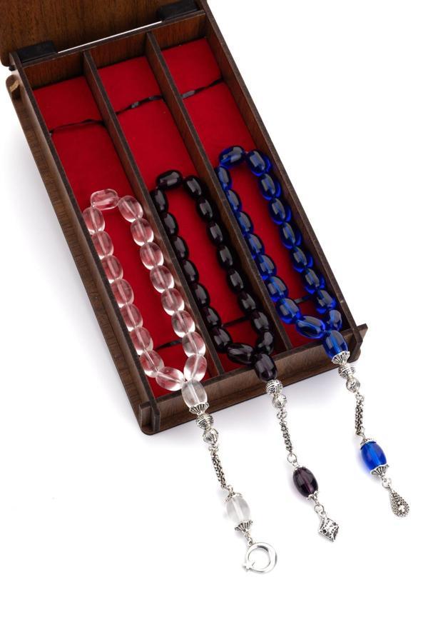 3'Lü Ahşap Kutusunda 17'lik Cam Tesbih Setimiz - Image 1