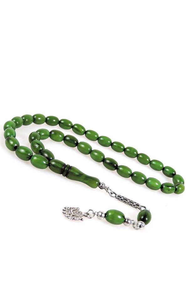 Beyzi Tane Güzel Çekimli Yeşil Renk Toz Kehribar Tesbih - Image 1