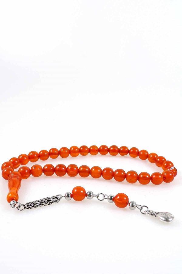 Turuncu Renk Küre Tane Toz Kehribar Tesbih - Image 1