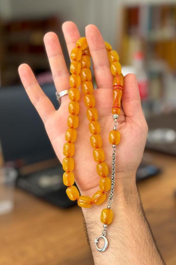 İri Boy Buğulu Hardal Sarısı Uçak Camı Tesbih - Image 1