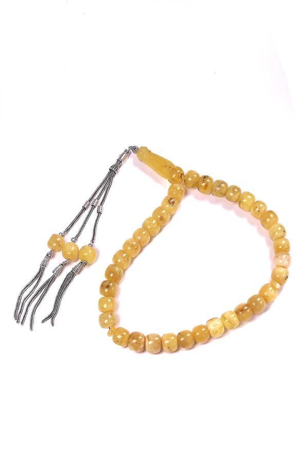 Mini 4 Parmak Boy Gümüş Püsküllü Damla Kehribar Tesbih - Image 1