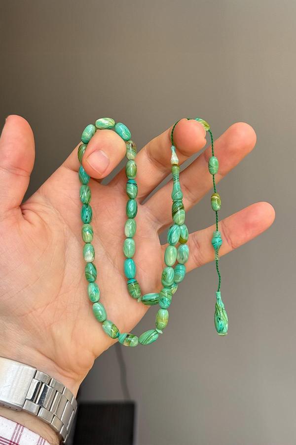 Nadir Hareli Rengi ve Usta İşçilikli Sıkma Kehribar Tesbih - Image 1