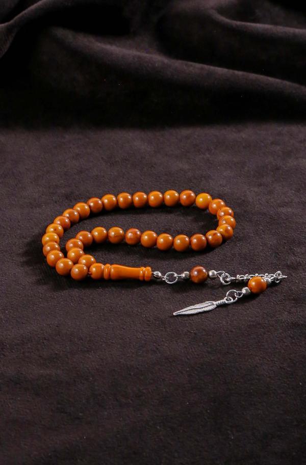 Bilek Boy Küre Tane Kahverengi Toz Kehribar Tesbih - Image 1