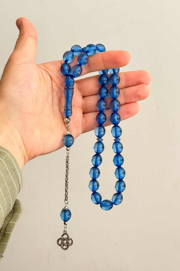 İri Boy Sevenlere Özel Mavi Toz Kehribar Tesbih - Image 1