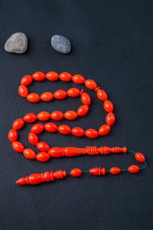 Özel İşçilik Turuncu Renk Sentetik Opal Malzeme Tesbih - Image 1