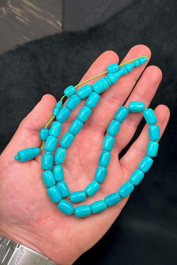 Turkuaz Mavi Kapsül Sıkma Kehribar Tesbih - Image 1