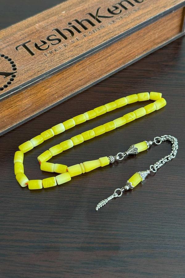 Günlük Kullanım Boy Beyazlı Sarı Uçak Camı Tesbih - Image 1