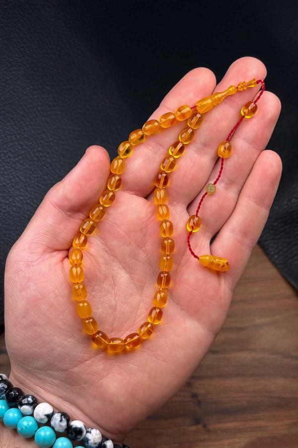 Küçük Boy Usta Mühürlü Sıkma Kehribar Tesbih - Image 1