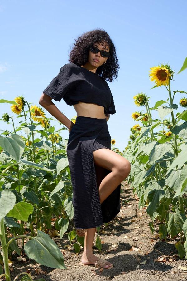 Udenya Midnight Breeze – Çift Katlı Müslin Yırtmaçlı Etek - Image 1