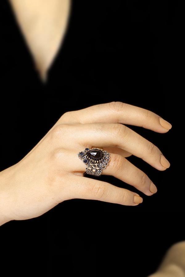 Safir Taşlı Telkari İşlemeli Gümüş Yüzük 2479 - Image 1