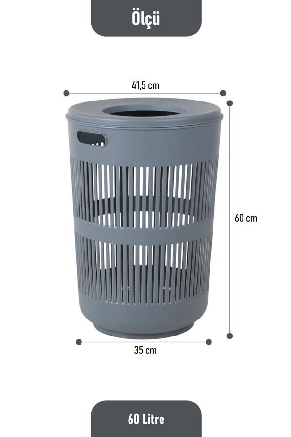 İronika Solara Dekoratif Kirli Çamaşır Sepeti Oyuncak Sepeti 60 Litre - Gri - Image 1