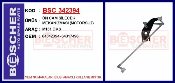 ÖN CAM SİLECEK MEKANİZMASI MOTORSUZ M131 DOĞAN KARTAL ŞAHIN 64342394 64317496 - Image 1