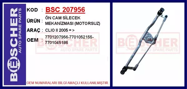 ÖN CAM SİLECEK MEKANİZMASI MOTORSUZ CLIO 2 2005  7701207956 7701052155 7701045186 - Image 1