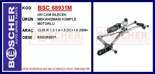 ÖN CAM SİLECEK MEKANİZMASI MOTORLU RENAULT CLIO 3 2005 8200268931 - Image 1