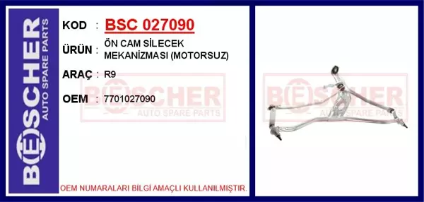 ÖN CAM SİLECEK MEKANİZMASI MOTORSUZ R9 7701027090 - Image 1