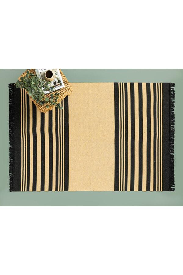 English Home Lara Tiar Dokuma Kilim Krem Siyah - Image 1