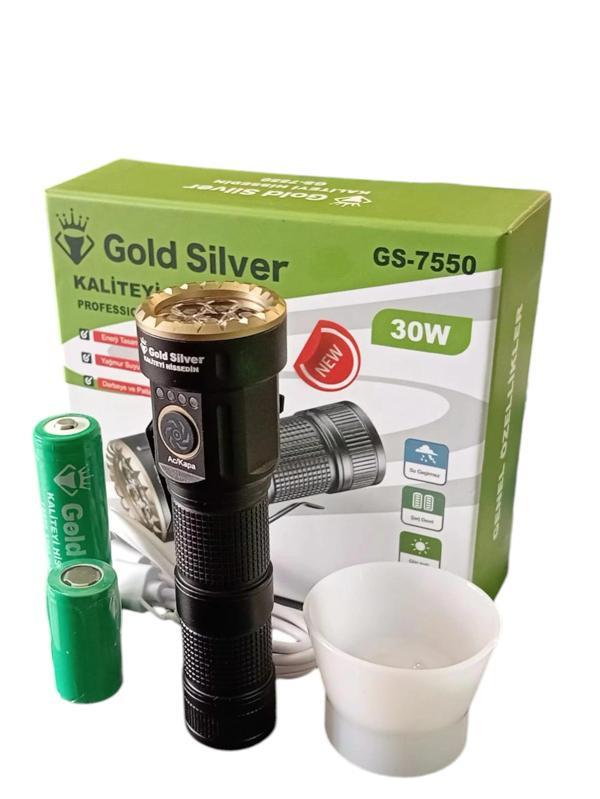 GOLD SILVER 30w Profesyonel Şarjlı Ledli Elfeneri 3 Kademeli Işık Ve Flaşör IP44 - Image 1