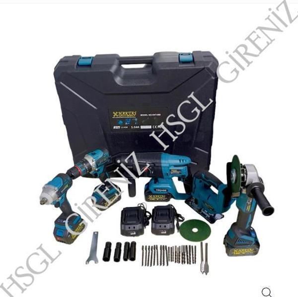 HSGL HKT 929 5’li Akülü Set – Dekopaj, Hilti, Matkap, Somun Sökme ve Spiral – 21V Şarjlı El Aletleri Takımı ( Taşıma Çan - Image 1