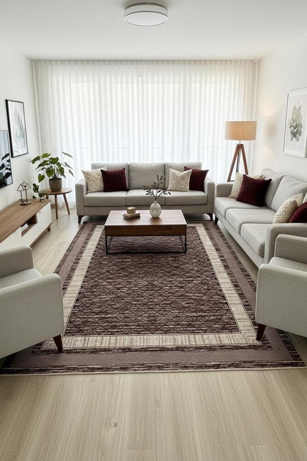 Kilim Savan Çift Taraflı Modern Yıkanabilir Pamuklu Dokuma 1.Kalite 2x3 Metre Çizgili Bordo - Image 1