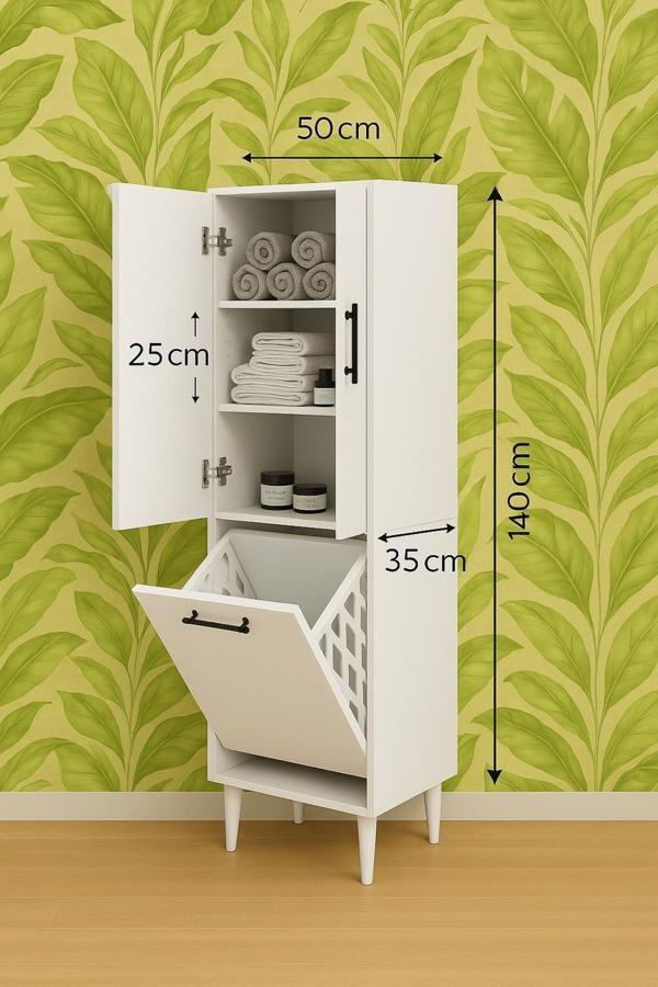 Orkide 2 Kapaklı Kirli Çamaşır Sepeti Dolabı 60x150 - Image 1