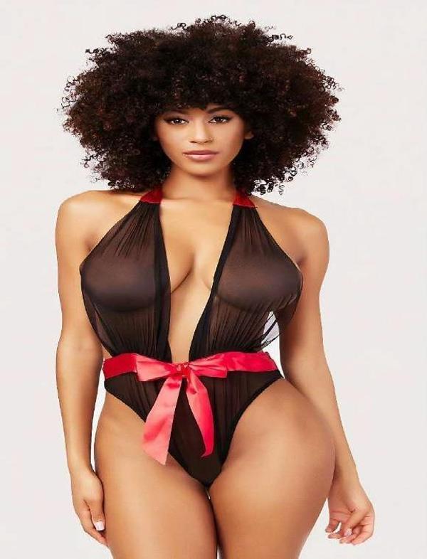 MDB MdbShop Siyah Transparan Tül Kırmızı Kurdelalı Fantezi Babydoll - Image 1