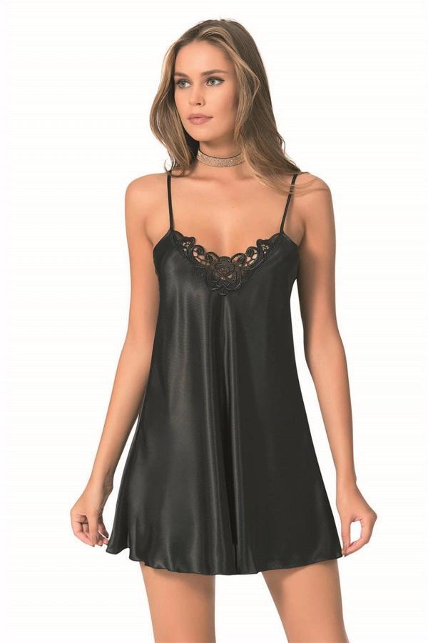 MDB MdbShop Siyah Kısa Saten Gecelik - Image 1