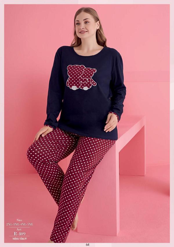 MDB MdbShop Büyük Beden Pamuklu Ayıcık Desenli Pijama Takımı - Image 1