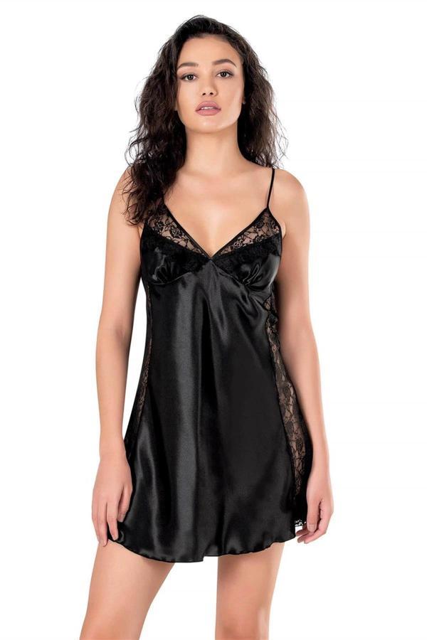 MDB MdbShop Siyah Kısa Saten Gecelik - Image 1