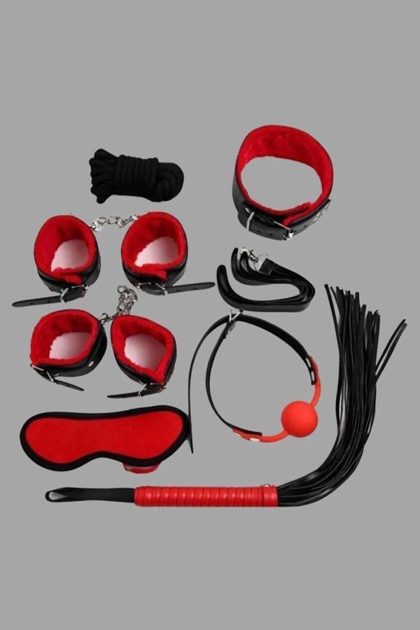 MDB MdbShop Kırmızı/Siyah İçi Tüylü Deri 7li Harness Set - Image 1
