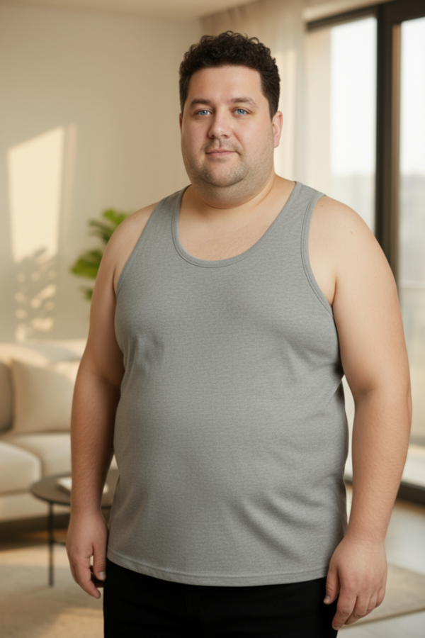 Büyük Beden Pamuklu Erkek Atleti 12'li Paket - Gri - Image 1