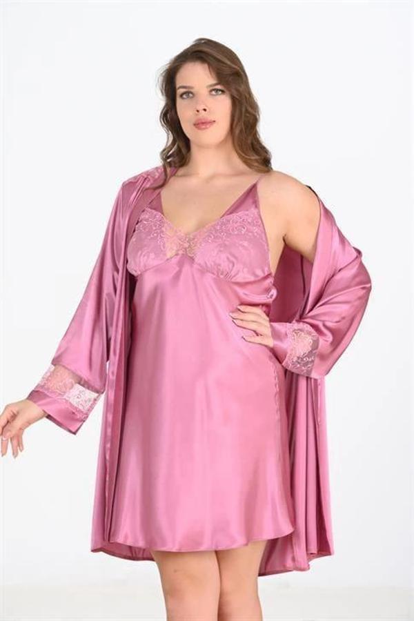 MDB MdbShop Büyük Beden 2li Gülkurusu Sabahlık Takımı Bigsize 6204 - Image 1