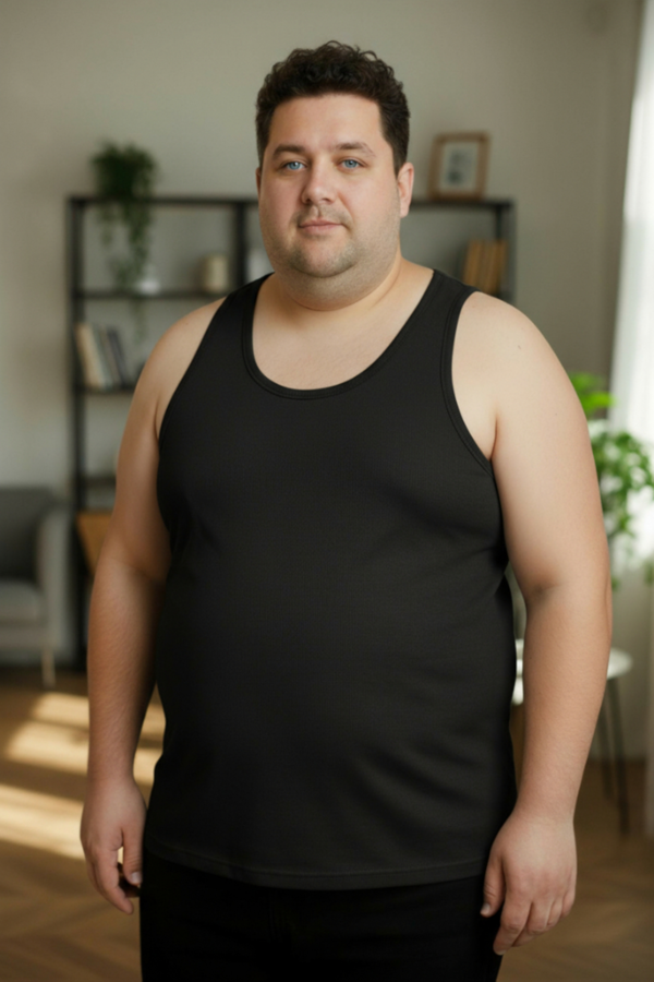 Büyük Beden Pamuklu Erkek Atleti 12'li Paket - Siyah - Image 1