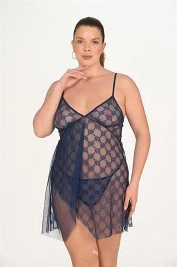 MDB MdbShop Büyük Beden Lacivert Gecelik 3046 - Image 1
