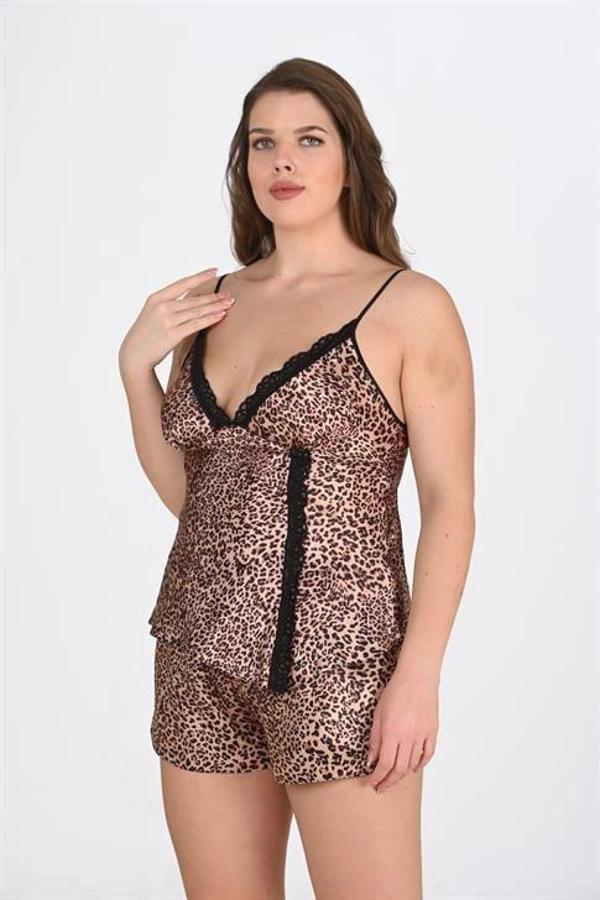 MDB MdbShop Büyük Beden Leopar Desenli Şort Takımı 1074 - Image 1